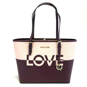 BRAND NEW MICHAEL KORS TWO TONE  PINK BURGUNDY “LOVE” TOTE BAG